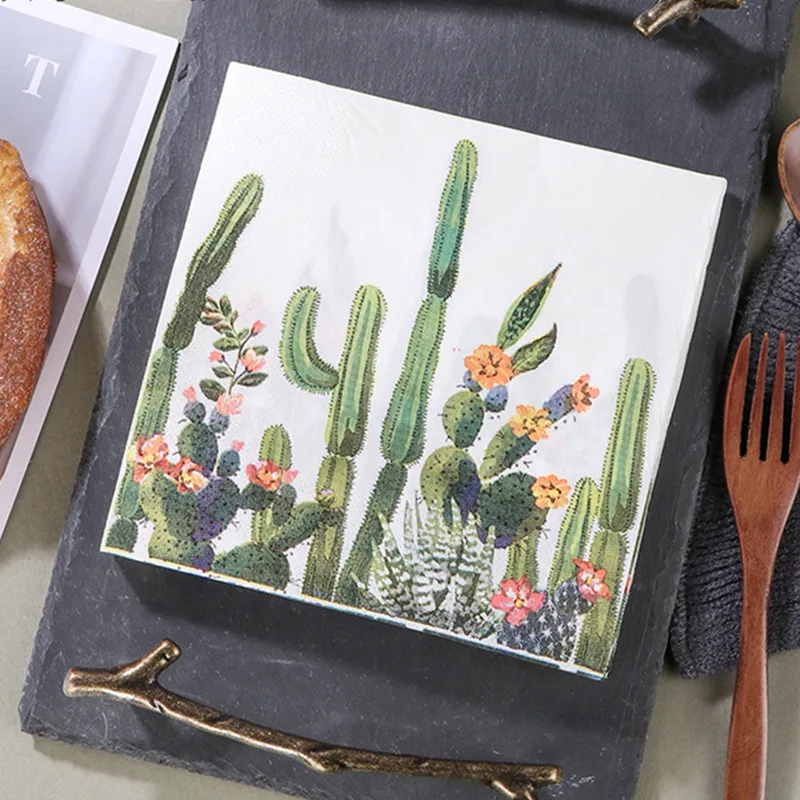 

20pcs Disposable Napkins Tropical Cactus Printed Decorative Dinner Anniversary Wedding Party Home Table Decor