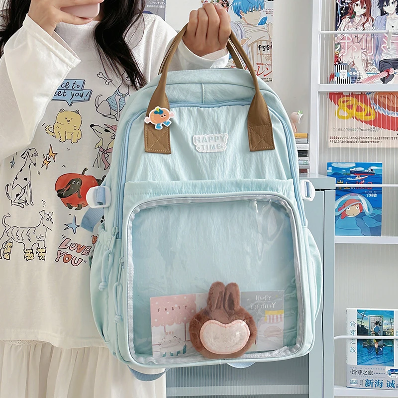 

HAEX New Design Women Ita Bags 2025 Large Capacity Commute Laptop Backpacks Dopamine Casual Nylon Students Doll Show Bag Female