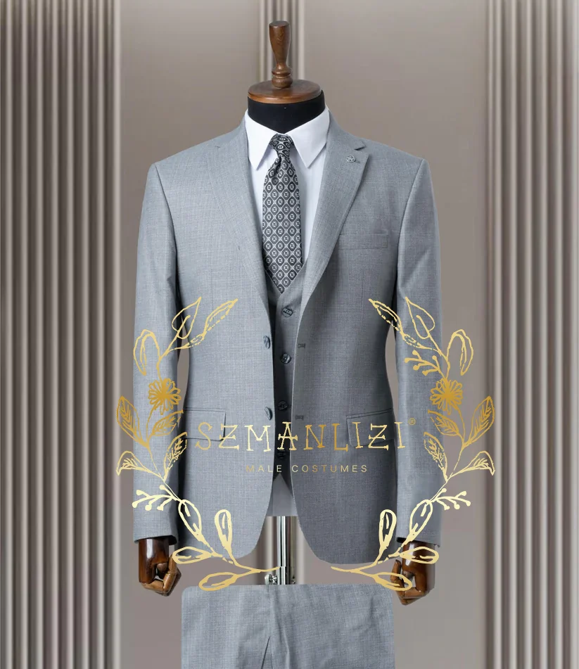 3 Piece Light Gray Notch Lapel Single Breasted Suits for Men Chic Formal Casual Business Wedding Tuxedo (Blazer+Vest+Pants)