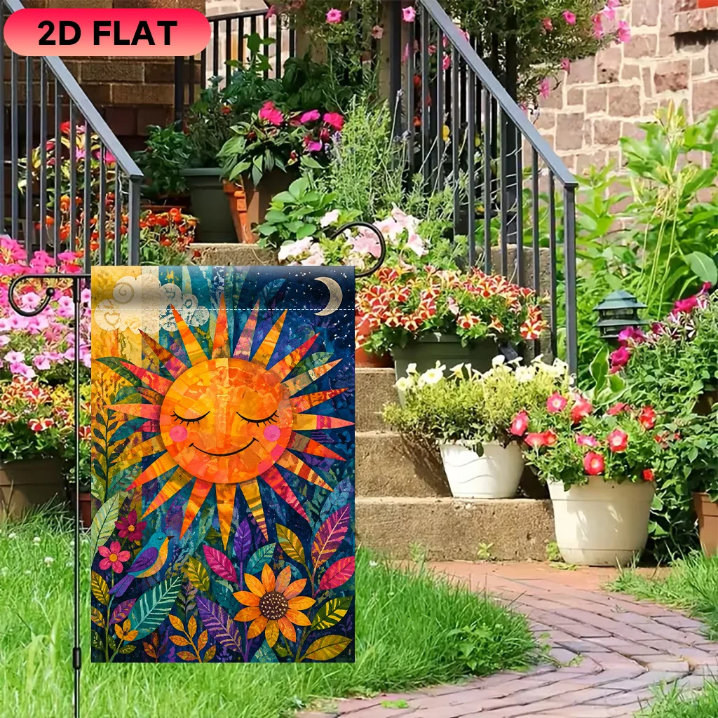 2D Flat Garden Flag 1 Piece, The Beauty of The Sun and Nature, Durable Polyester Material, Very Suitable for Garden, Lawn, Courtyard, Home, Outdoor, Beach Decoration Flags, Summer Festival Decoration Flags (Excluding Flagpoles) Single-sided Printing
