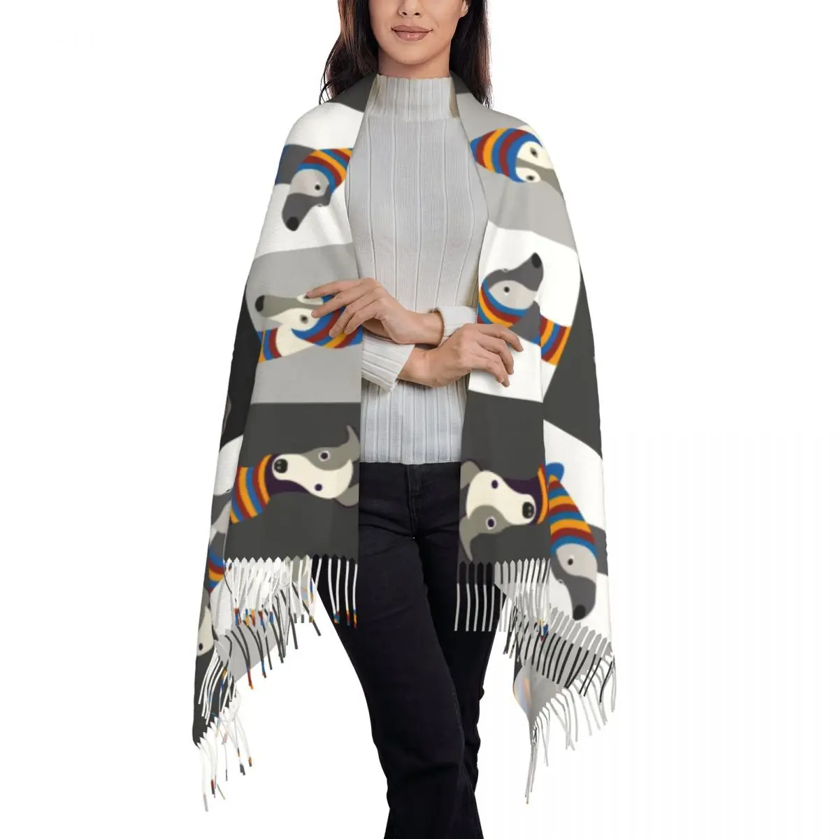 Grappige Cartoon Greyhound Whippet Hond Kwastje Sjaal Vrouwen Zachte Sighthound Hound Shawl Wrap Vrouwelijke Winter Sjaals