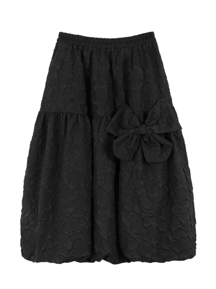 Japan Style Flower Embossment Cotton Clip Thickened Skirt Loose Mid Length Lantern Skirts Women 2024 Spring Winter X704