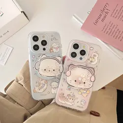 Cute Earphone Cat Magnetic Stand Holder Fundas For Iphone 15Pro 14ProMax 13 14 15 Pro Max 13Pro 16Pro 16 Cute Puppy Phone Case