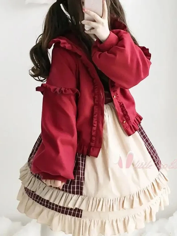 اليابانية Harajuku الحلو Kawaii لوليتا هوديي بالأزرار طويلة الأكمام سترة Y2k الشارع شيك تي شيرت معطف الخريف الإناث أبلى #4