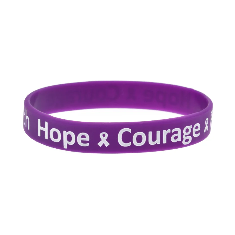 1PC/6PCS Cancer Ribbon Hope Courage Faith Silicone Wristband Inspirational Rubber Bangle