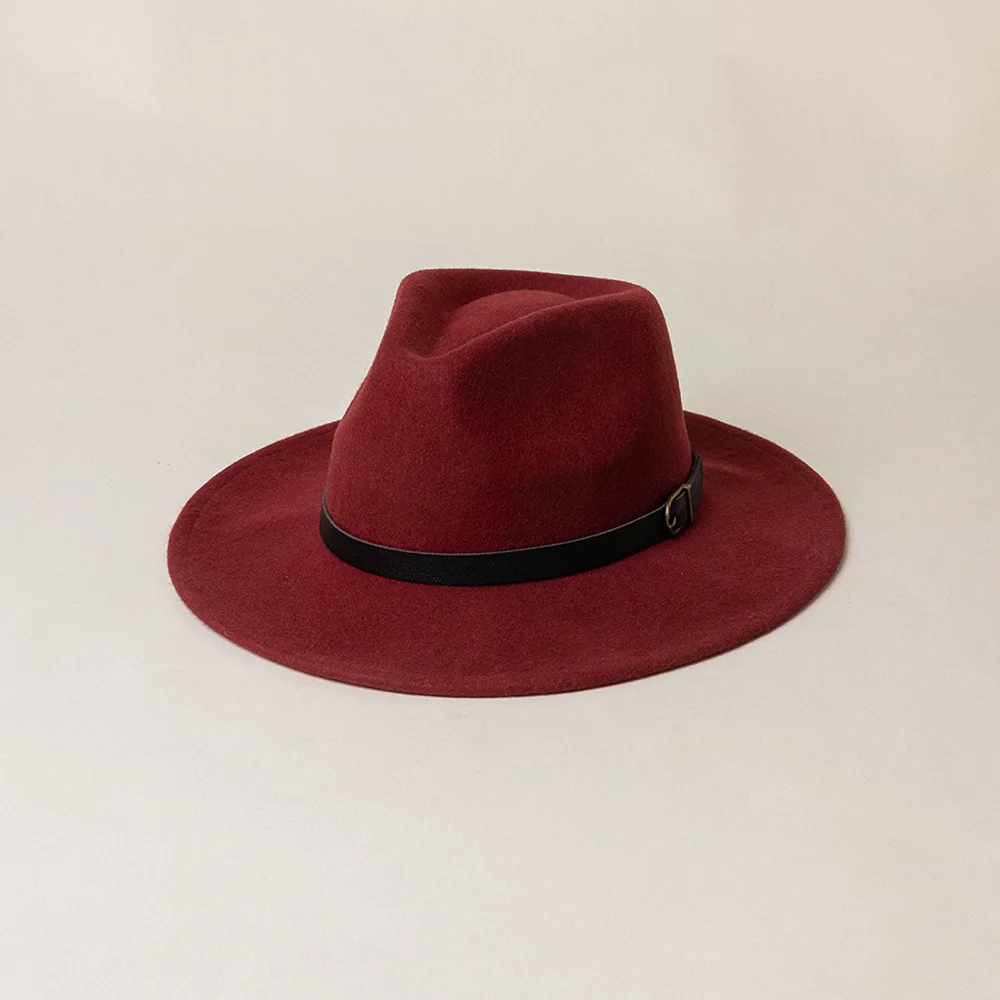 Autumn Winter New Fashion Casual Belt Buckle Woolen Jazz Hat Outdoor Shopping Show Warm Felt Hat Trendy