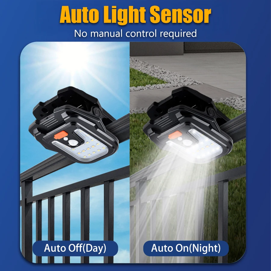 Solar Powered Clip-Type Sensor Light Super Bright Lighting Lamp USB Charging Outdoor for Plant lighting for Camping Patio Yard