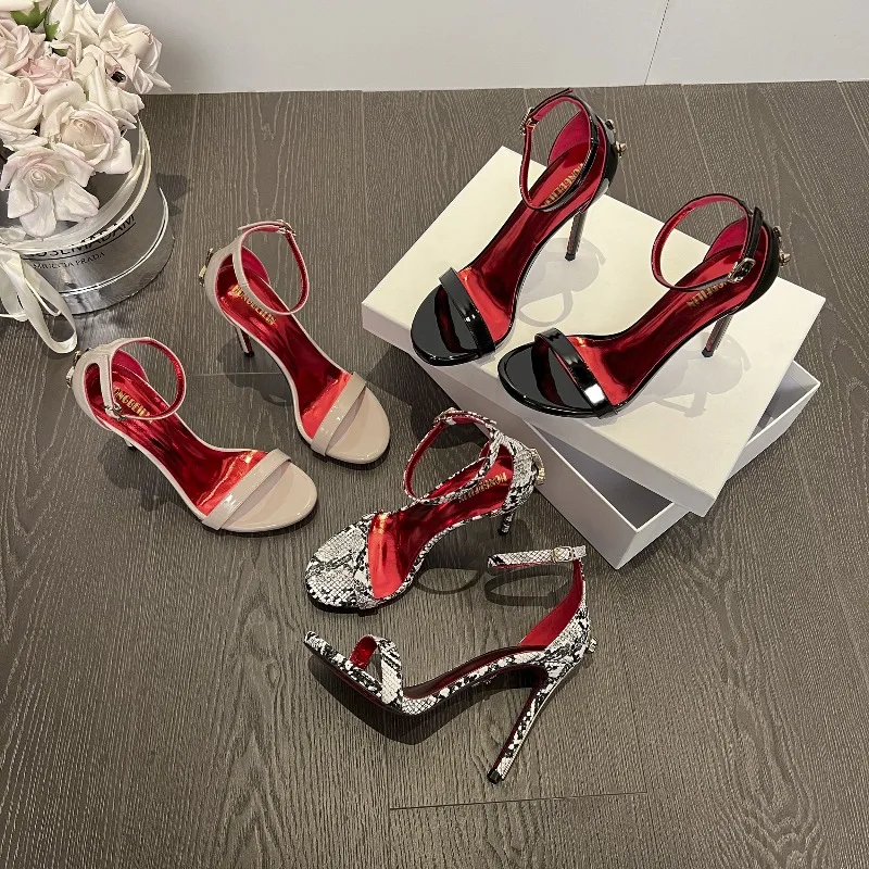 

2026 New Patent Leather High-heeled Sandals Female Royal Style Fine Heel Sexy Heels for Ladies Fashion Versatile Women's Shoes
