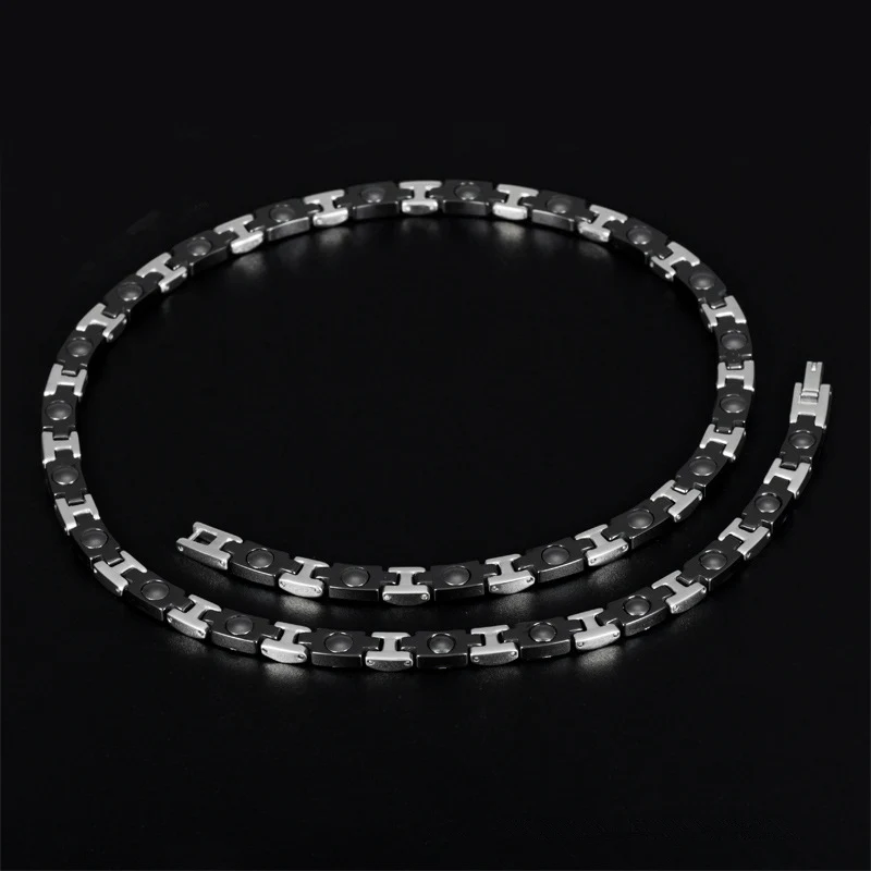 Aradoo Ceramic Energy Necklace Titanium Steel Collar Hematite Negative Ion Anti-radiation Antioxidant Anti-fatigue Necklace