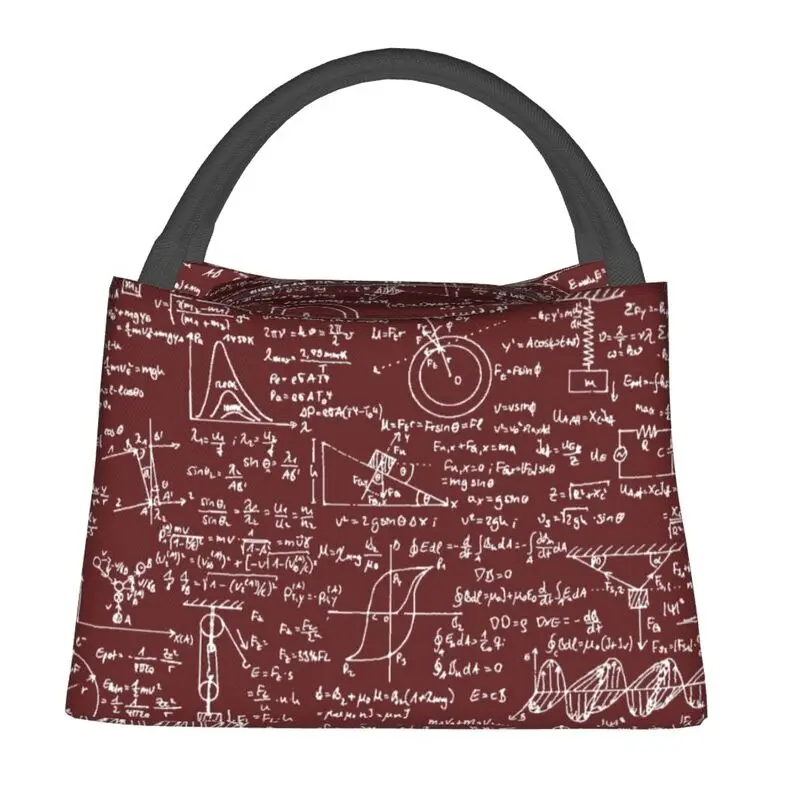 Physics Equations Burgundy Resuable Lunch Box Math Science Teacher Geometric Gift Thermal Cooler Food Insulated Lunch Bag