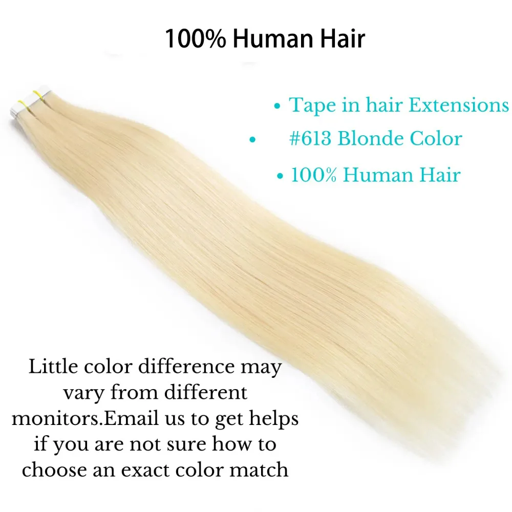 Tape In Human Hair Extensions Blonde #613 Seamless Straight Brazilian Remy 100% Human Hair Extensions 16-26 Inches For Woman 50G