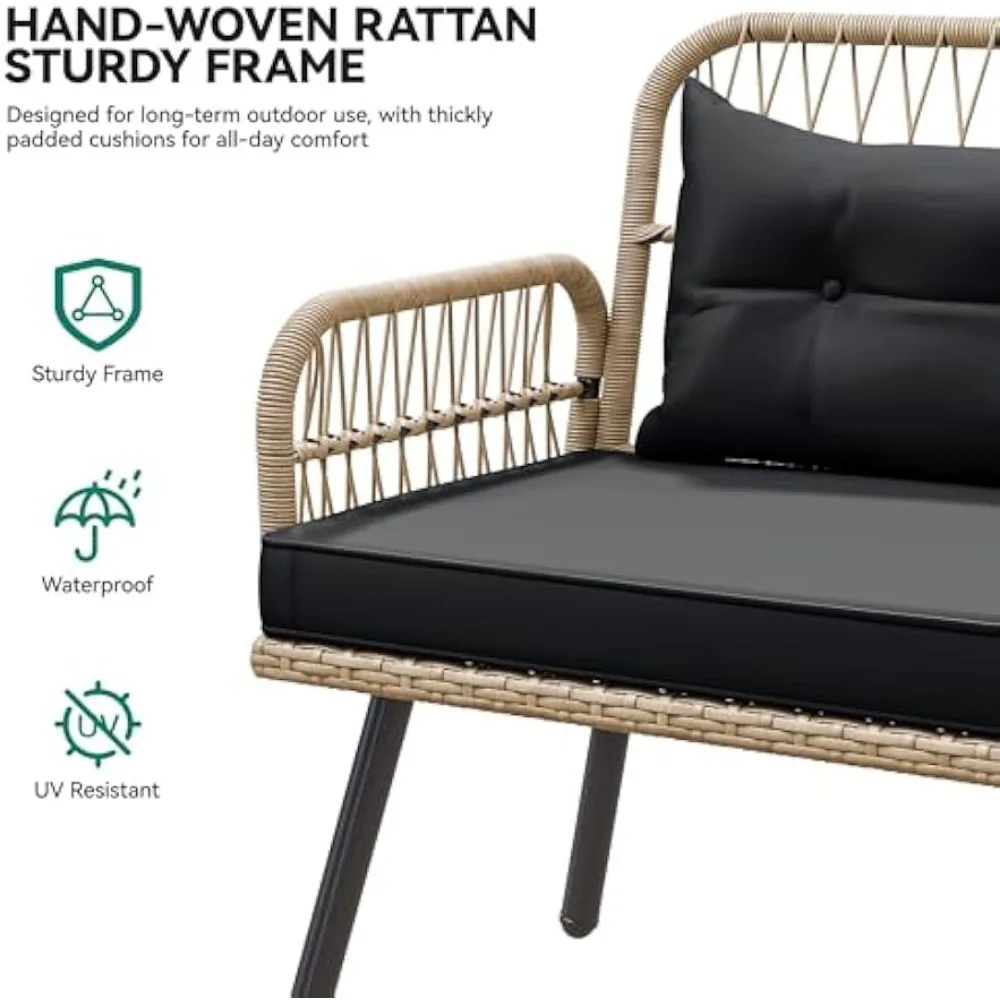 Patio Wicker L-Shaped Furniture Set, All-Weather Rattan Outdoor Conversation Sofa Set for Backyard Deck with Soft Cushions