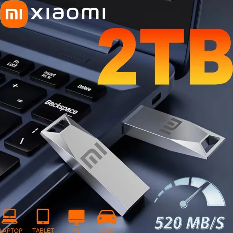 Xiaomi USB 3.2 2 تيرا بايت محرك فلاش معدني U القرص عالية السرعة الذاكرة عصا مقاوم للماء SSD تخزين هاتف الكمبيوتر نقل البيانات المحمولة جديد