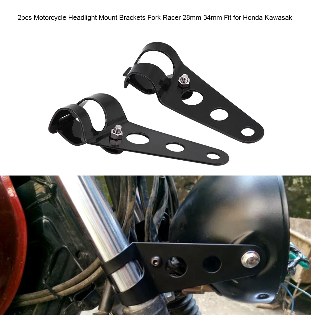 Soportes de montaje para faros de motocicleta, horquilla Racer de 28mm-34mm, aptos para Honda Kawasaki (negro), 2 uds.