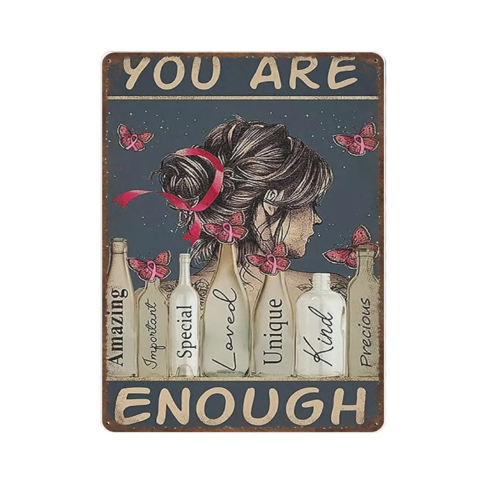 Retro Thick Metal Tin Sign-Hippie Girl You Are Enough Amazing Special Loved Unique Kind Quote Print -Novelty Posters，Home Decor