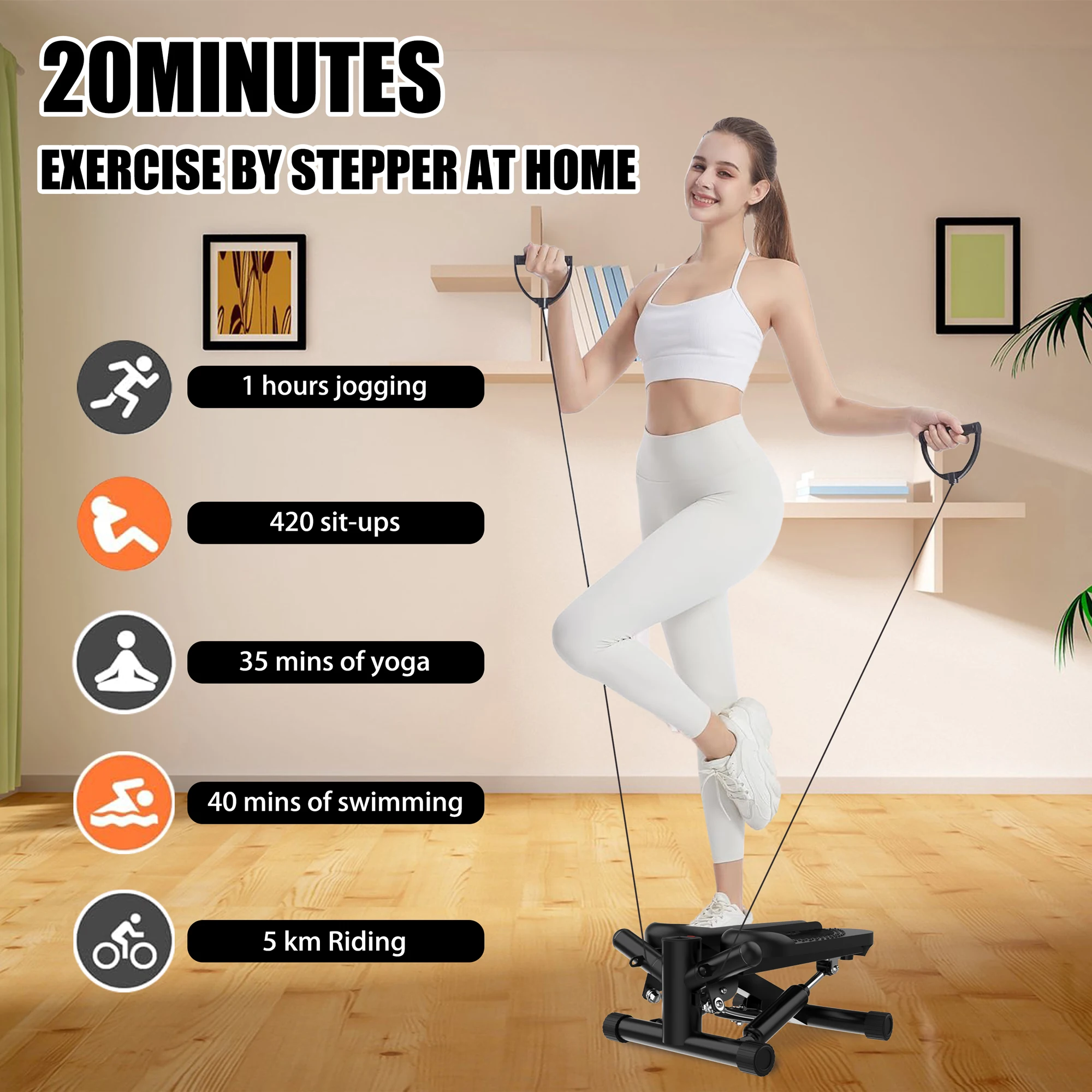 Mini Stepper giratório com faixa de resistência Equipamento portátil de corpo inteiro,-330 lb, esportes