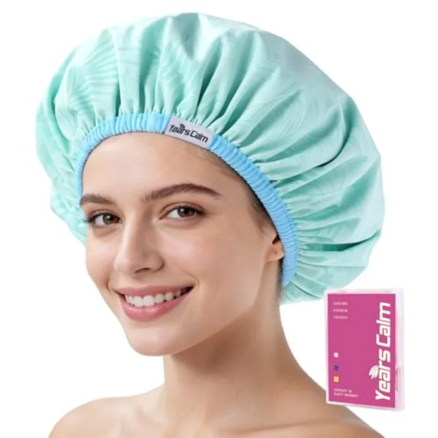 Waterproof Shower Cap for Women, Double-Layered Reusable Shower Cap with Color Changing Fabric when Water, Shower Hat for Showe