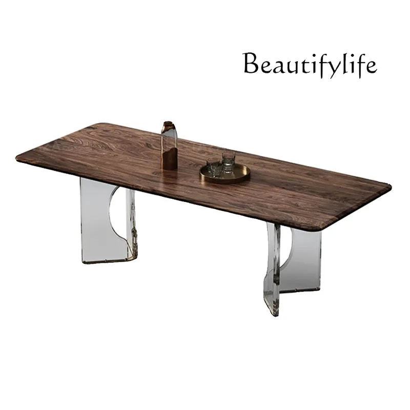 

Nordic black walnut solid wood dining table medium ancient acrylic suspended large board table Italian minimalist desk