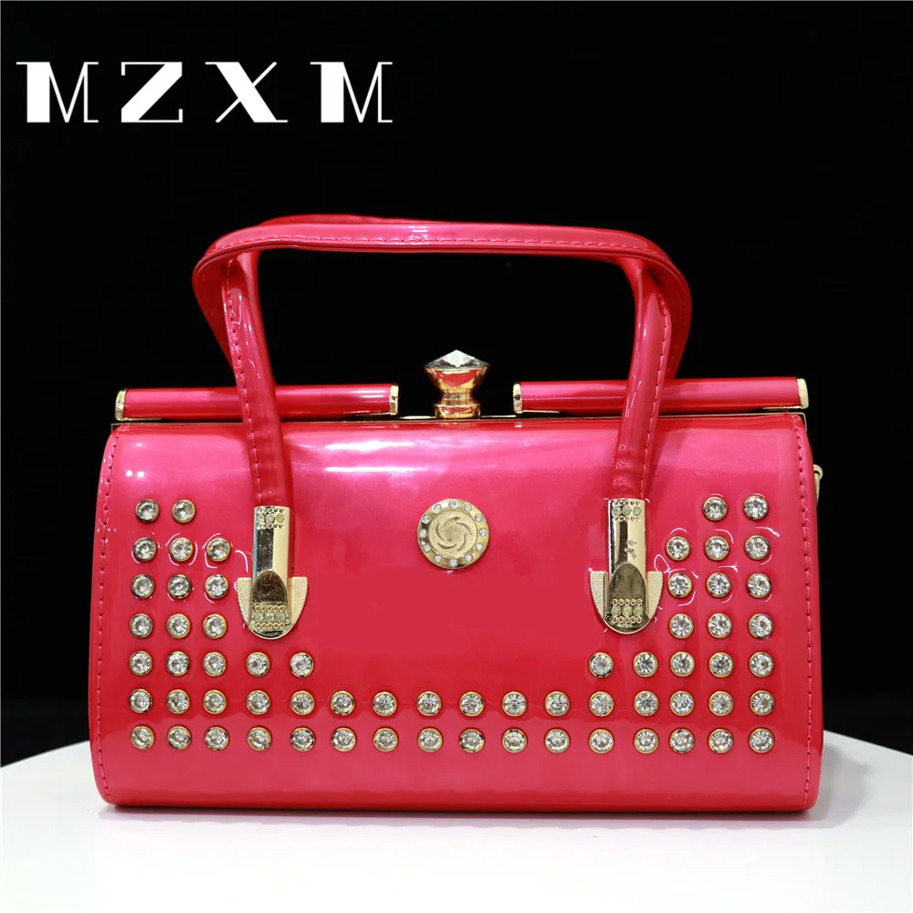 Rose Red Color Metal Rhinestones Fashion Elegant Large Capacity Evening Bag Diamond Luxury Women\'s Party Wallet Handbag