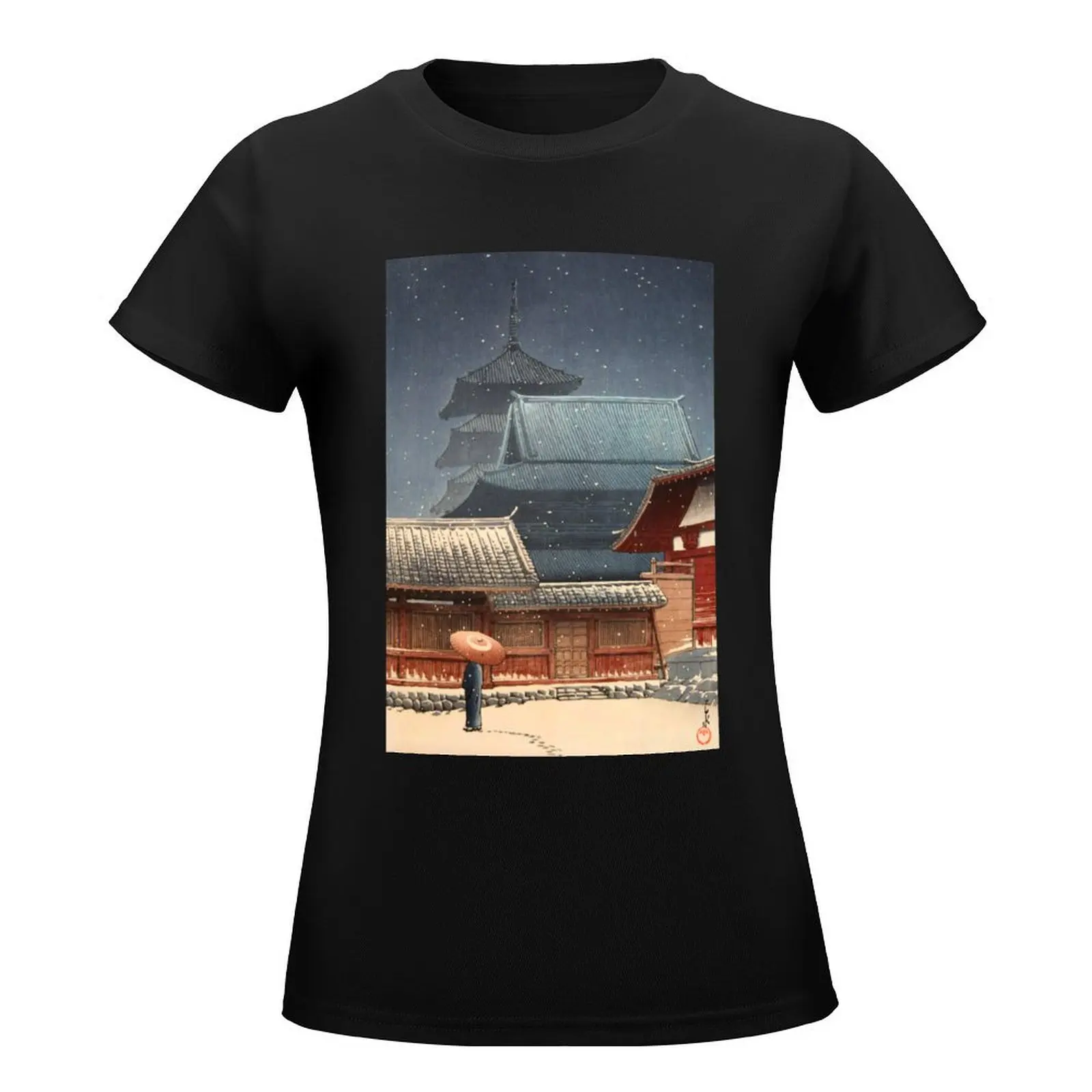 Kawase Hasui - Tennoji temple in Osaka T-Shirt Aesthetic clothing female tops aesthetic clothes korean Women's clothes