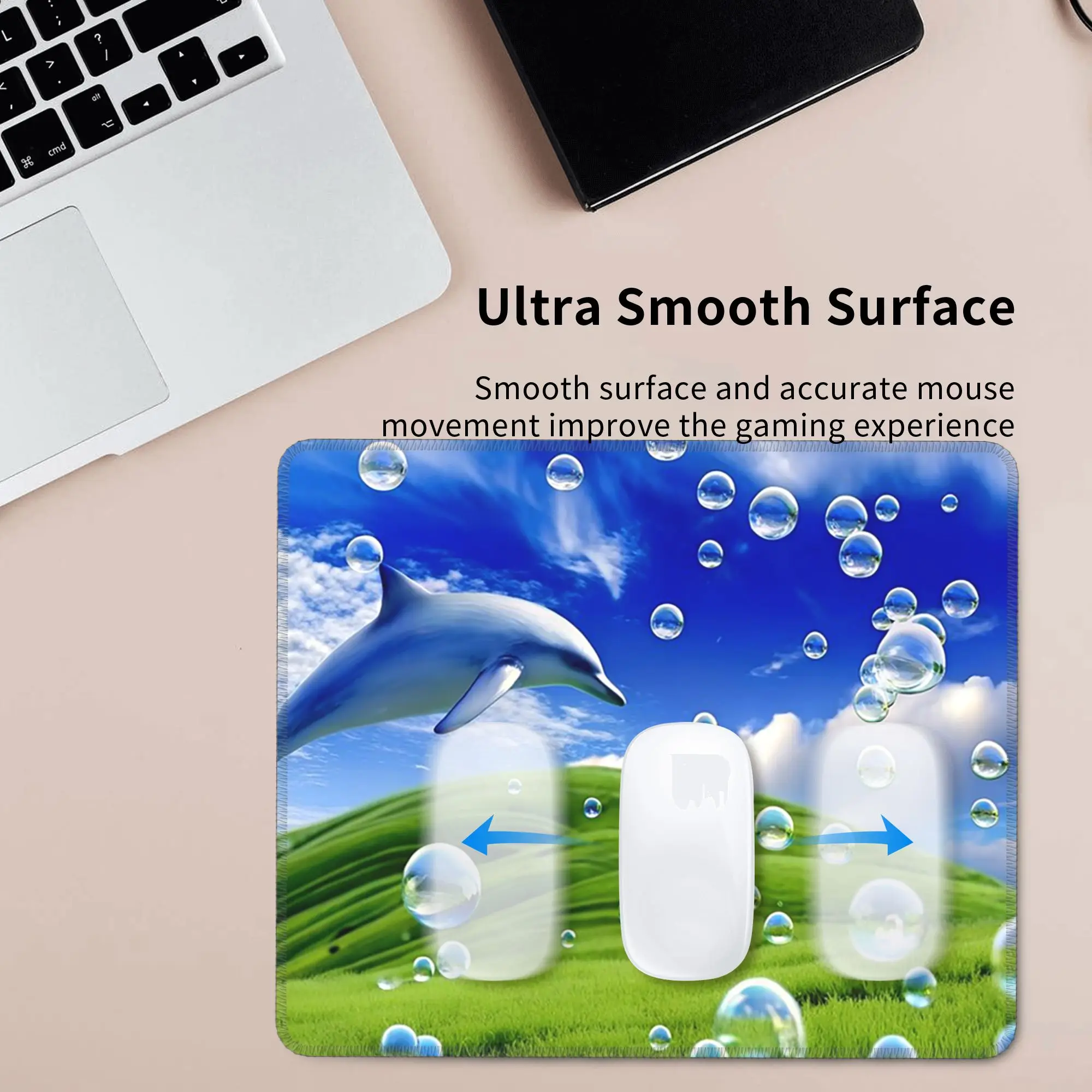Frutiger Aero Dolphin Meadow with Bubbles and Mountains and Sky Mouse Pad Computer Keyboard Mouse Mat Laptop Desk Mat Table Mats