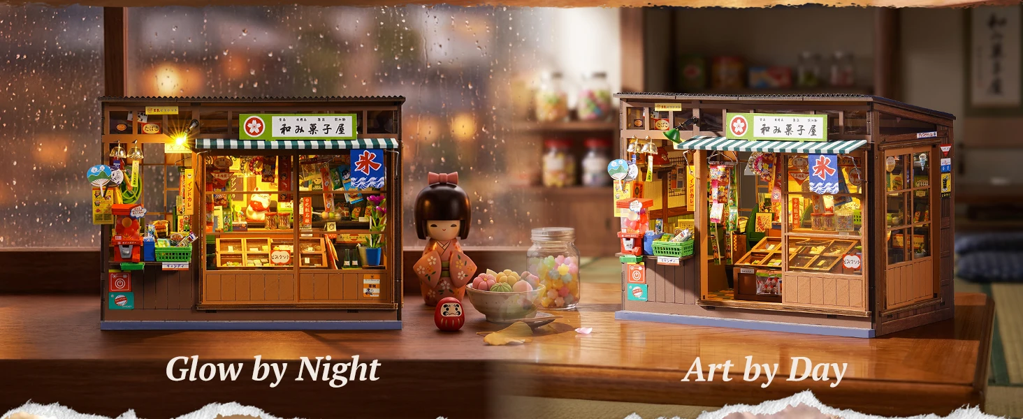Rolife Nostalgic Corner Shop Japan Book Nook Kit DIY Miniature House Model Kits Japanese 3D Wooden Puzzle Gift for Her Crafters