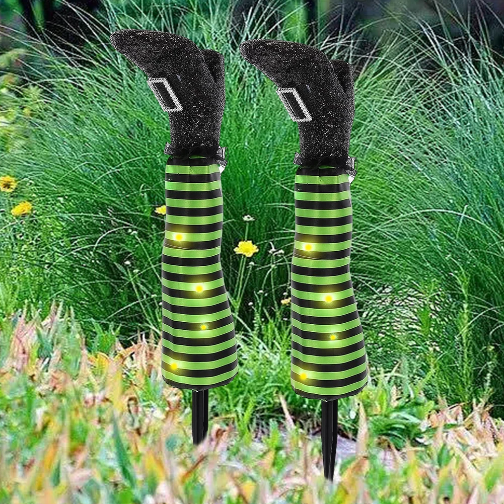 2Pcs Halloween Wicked Witch Leg Decorations Upside Down Stripe Witch Legs Yard Stake Light for Haunted House New Year Gifts