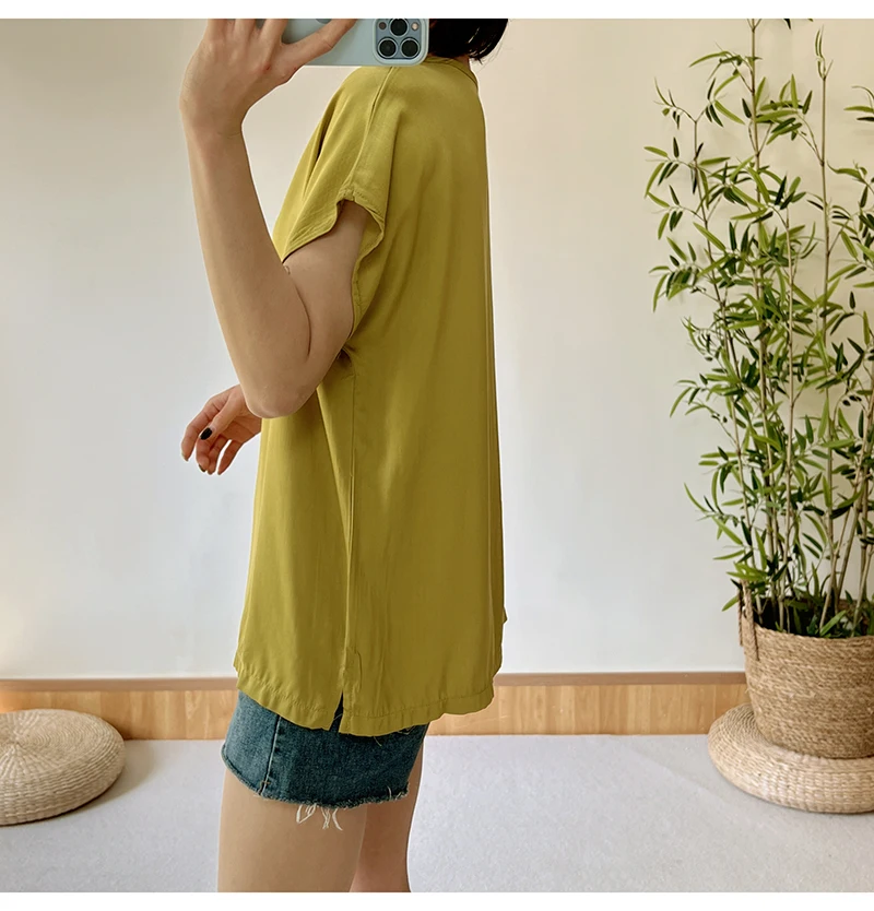 

Summer Cotton Silk Women's Short-sleeved T-shirt White V-neck Simple Pullover Top Loose Comfortable Casual Jacket Home Wear