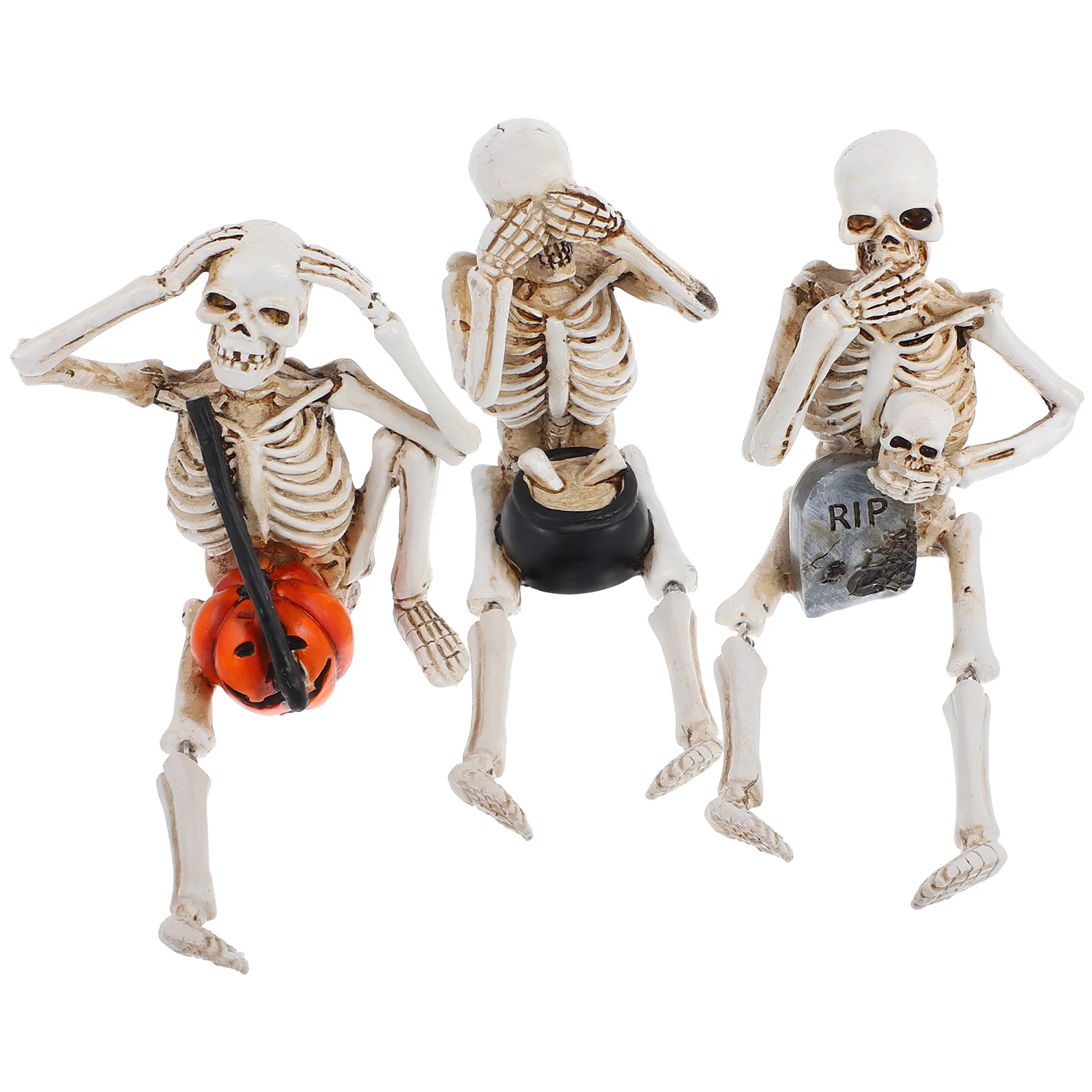 

3 Pcs Skull Figurine Resin Decoration Home Garden Statue Crafted nament Halloween Garden Statue