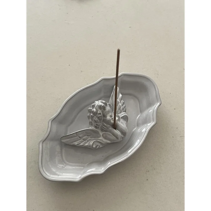 Angel single image incense plug, handmade white glaze incense plug, religious atmosphere, good things, lucky revelation