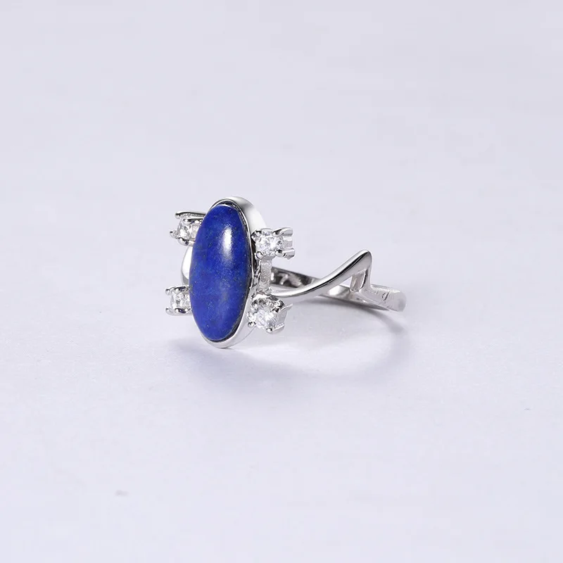 New 925 Sterling Silver Natural Lapis Lazuli Ring Female Vampire Diary Same Style French Jewelry Gift