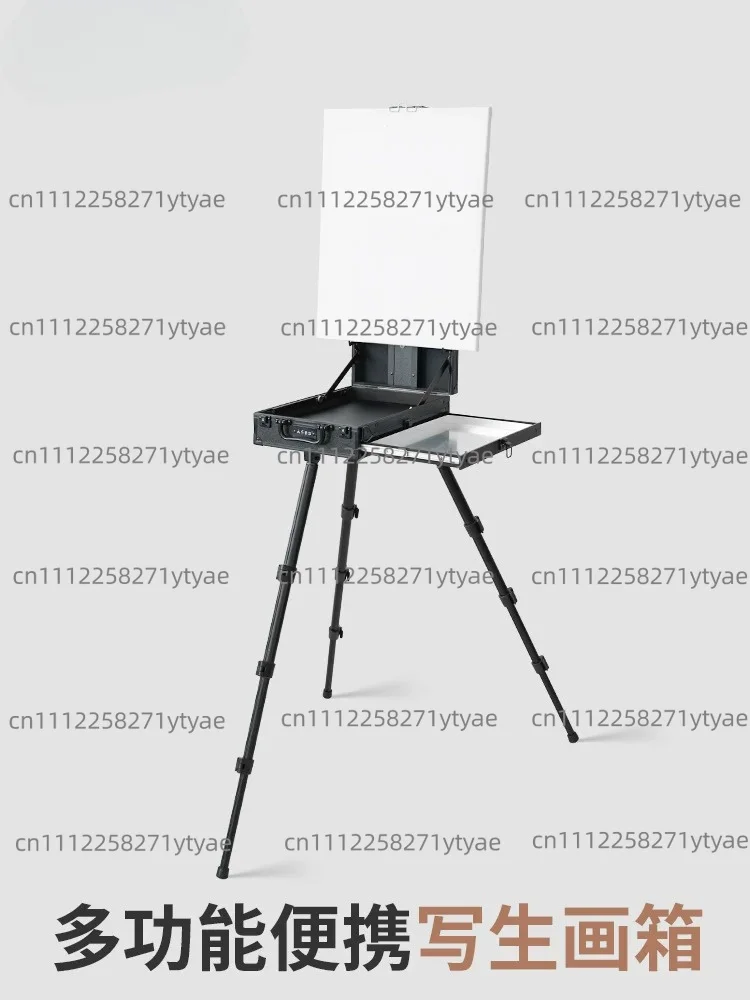 Black Aluminum Wood French Box Easel 4 Leg Outdoor Tripod Easel Portable Studio Art Painting Easel for Artist Drawing