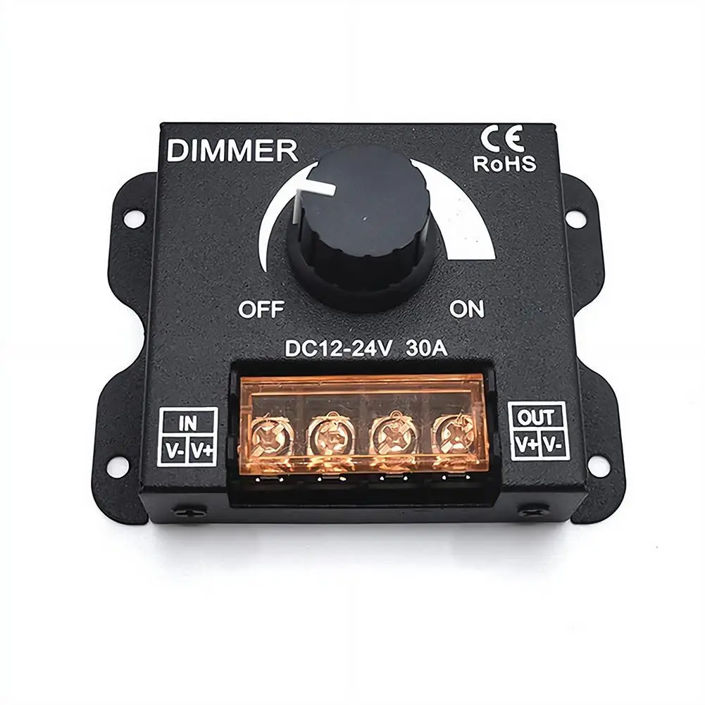 LED Dimmer 360W 12V 24V PWM Stepless Control Rotary Knob Power Off Memory Galvanized Iron Case for Strip Light Module