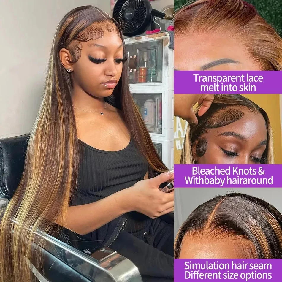 13x4 Hd Highlight Wigs Colored Lace Front Human Hair Wigs For Women Honey Blonde Straight Hd Lace Frontal Wigs Human Hair - Image 2