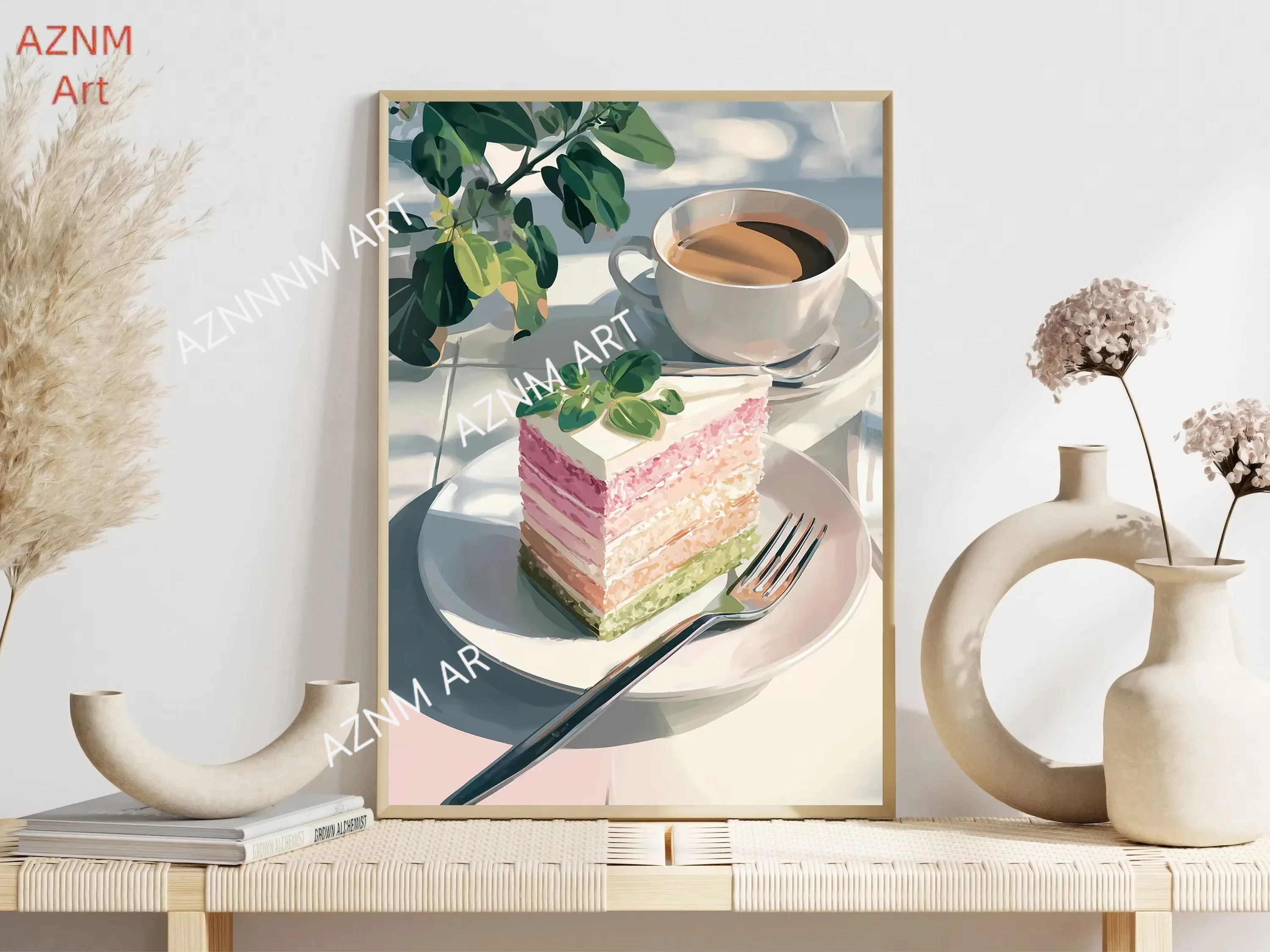 Pósteres de naturaleza muerta con deliciosos pasteles y café, impresiones de fresas y crema batida, pintura en lienzo, cuadros de pared, decoración para el hogar y la sala de estar