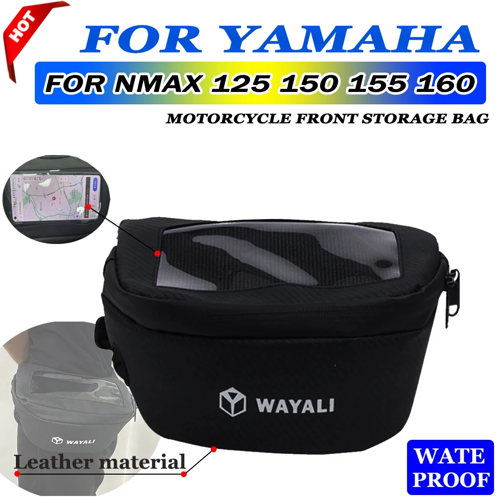 

For YAMAHA NMAX125 NMAX150 NMAX155 Nmax 150 125 155 Motorcycle Leather Waterproof Front Handlebar Navigation Pocket Storage Bag