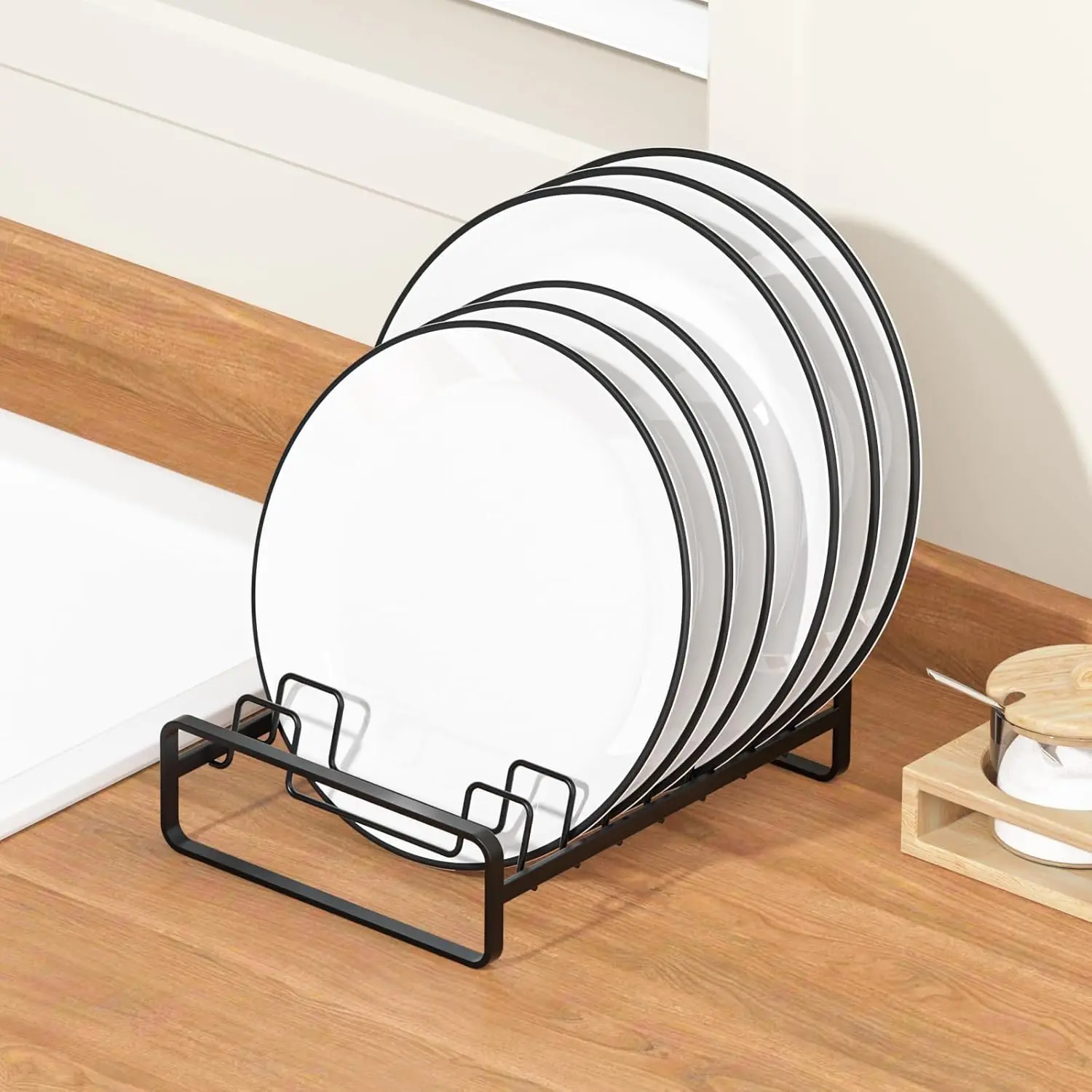 2 Pack Metal Plate Holders, 8-Slot Upright Dish Rack, Black (Fits 6-10in Plates, 11.2in+ Height)