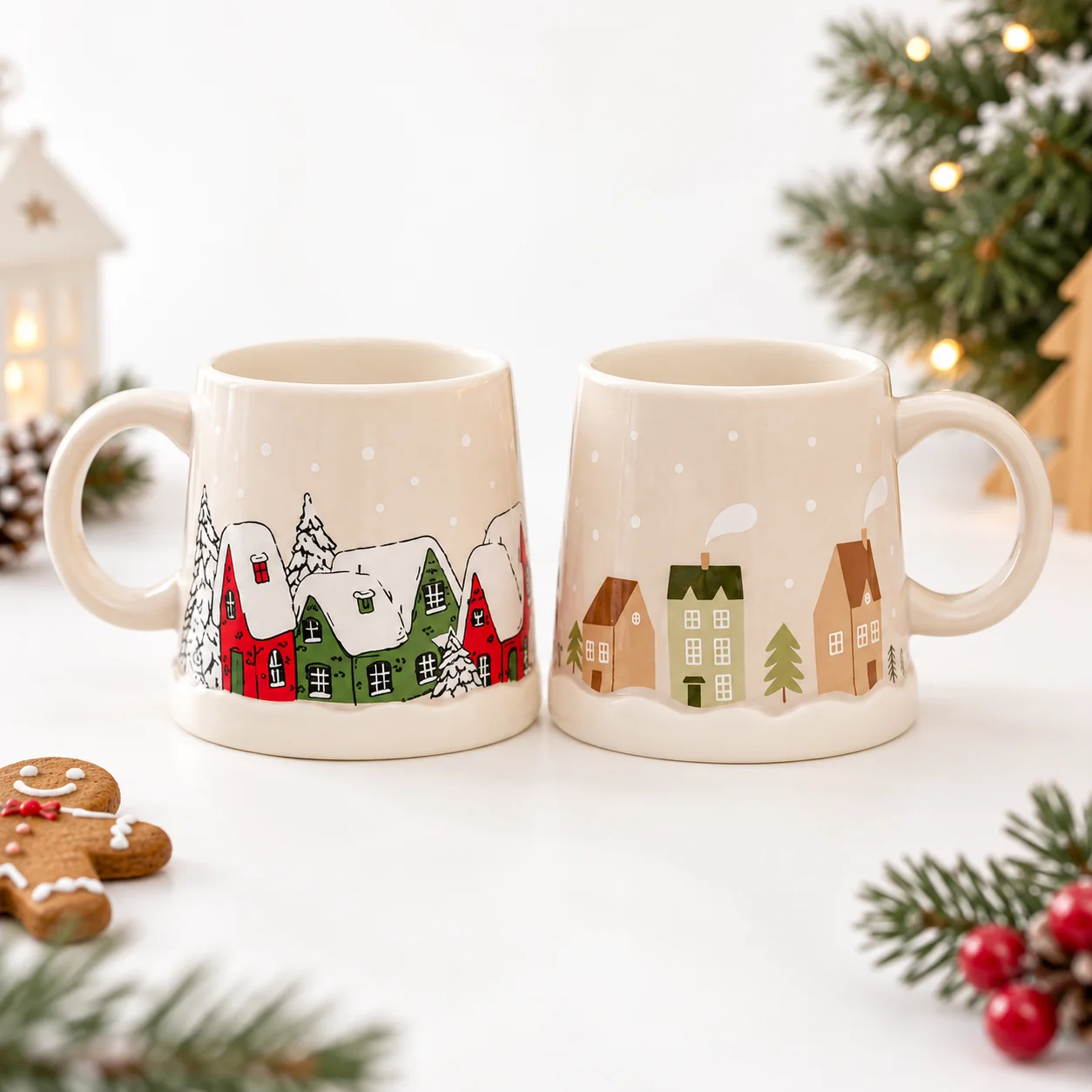Christmas Ceramic Mug 350ml Winter Village Coffee Cup Cute Holiday Drinkware for Home Office Christmas Gifts Family Friends