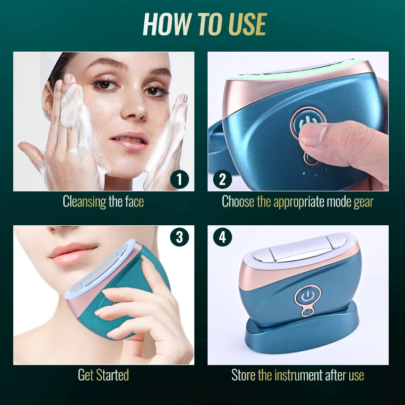 Masajeador eléctrico Gua sha multifuncional para levantamiento de rostro y cuello EMS vibración luz raspado masaje belleza Scrapi belleza