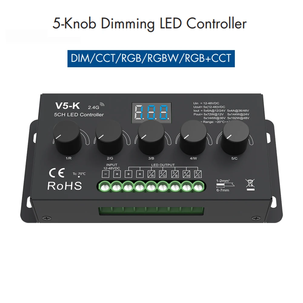 CENFAYA Knob Dimming CCT RGB RGBW RGBCCT LED Controller With Digital Display 5CH Knob Dimmer DC12V 24V PWM 500HZ 2KHZ 8KHZ 16KHZ