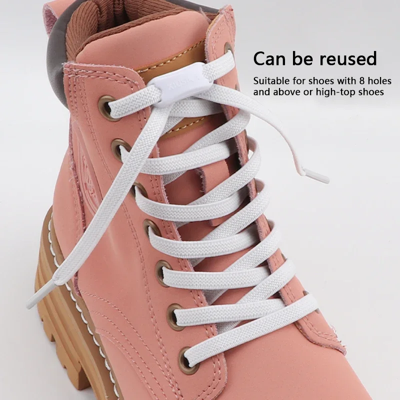 1 زوج لا التعادل أربطة الحذاء المرنة مع مشبك للأطفال والكبار 8 مللي متر أحذية رياضية أربطة أحذية مسطحة سريعة كسول سلاسل الأحذية الأربطة المطاطية