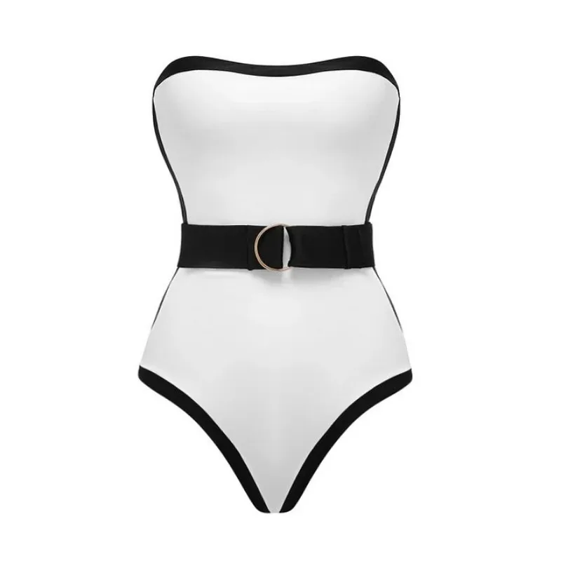 Solid New One Piece Swimsuit Women Swimwear 2024 Strapless Wrap Bikini Elegant Monokini Summer Holiday Bathing Suit Beachwear