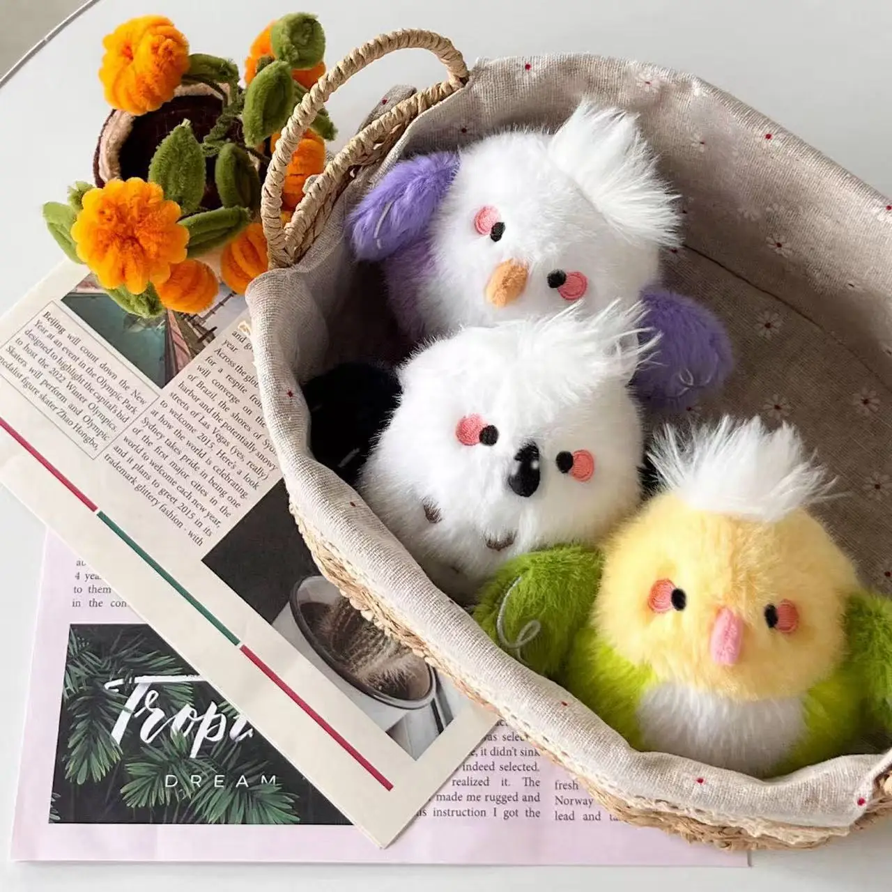 Porte-clés boule de lait oiseau 10/18cm, pendentif pour sac à dos, jouet en peluche fait à la main, poupée de dessin animé, cadeau mignon, poupée amusante