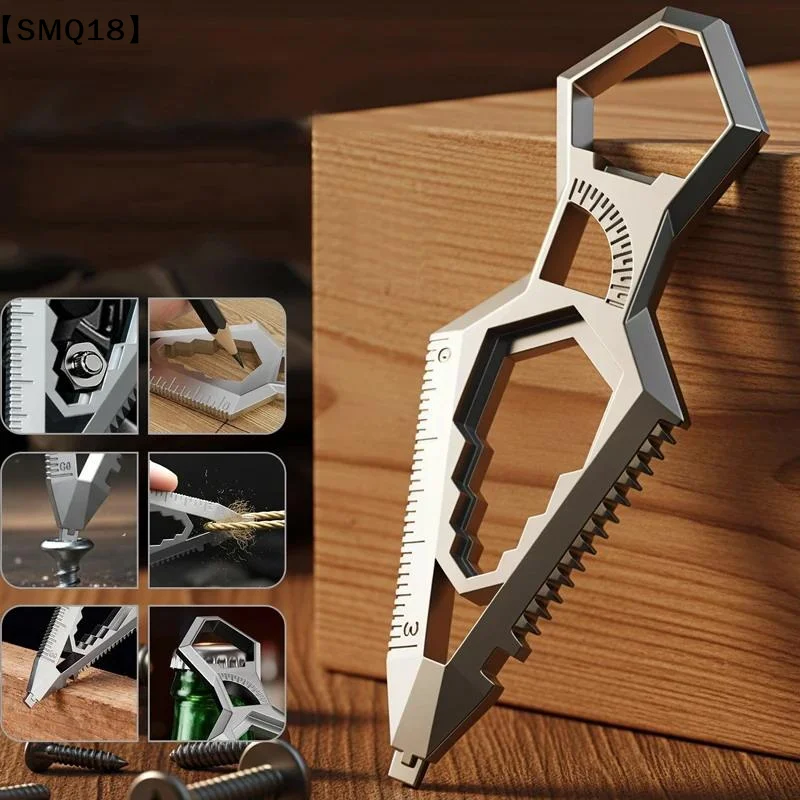 9-in-1 Stainless Steel Keychain, Portable Bottle Opener, Protractor, Ruler, Screwdriver, Wrench, Pocket EDC Tool.【SMQ】