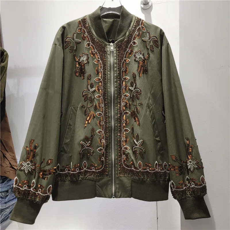 HKSH Women Jacket Heavy Embroidered Flares Korean Style Loose Stylish Design Niche Casual Stand Collar Zipper Trend Coat HK26760