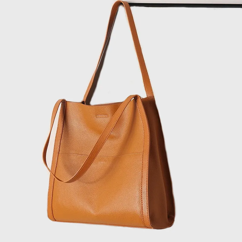 Women Bag Female Luxury Shoulder Bags Lady Soft 100% Cowhide Genuine Leather Simple Design Casual Tote Bucket Handbag 2023 New