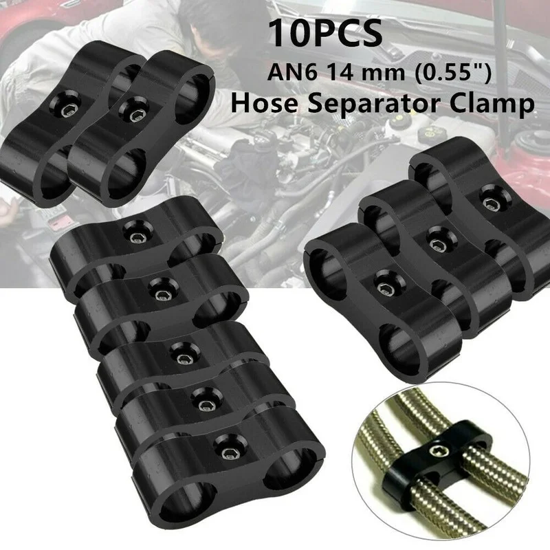 

10PCS Stainless Steel Auto Car AN6 14 mm (0.55") I.D Hose Separator Clamps Black