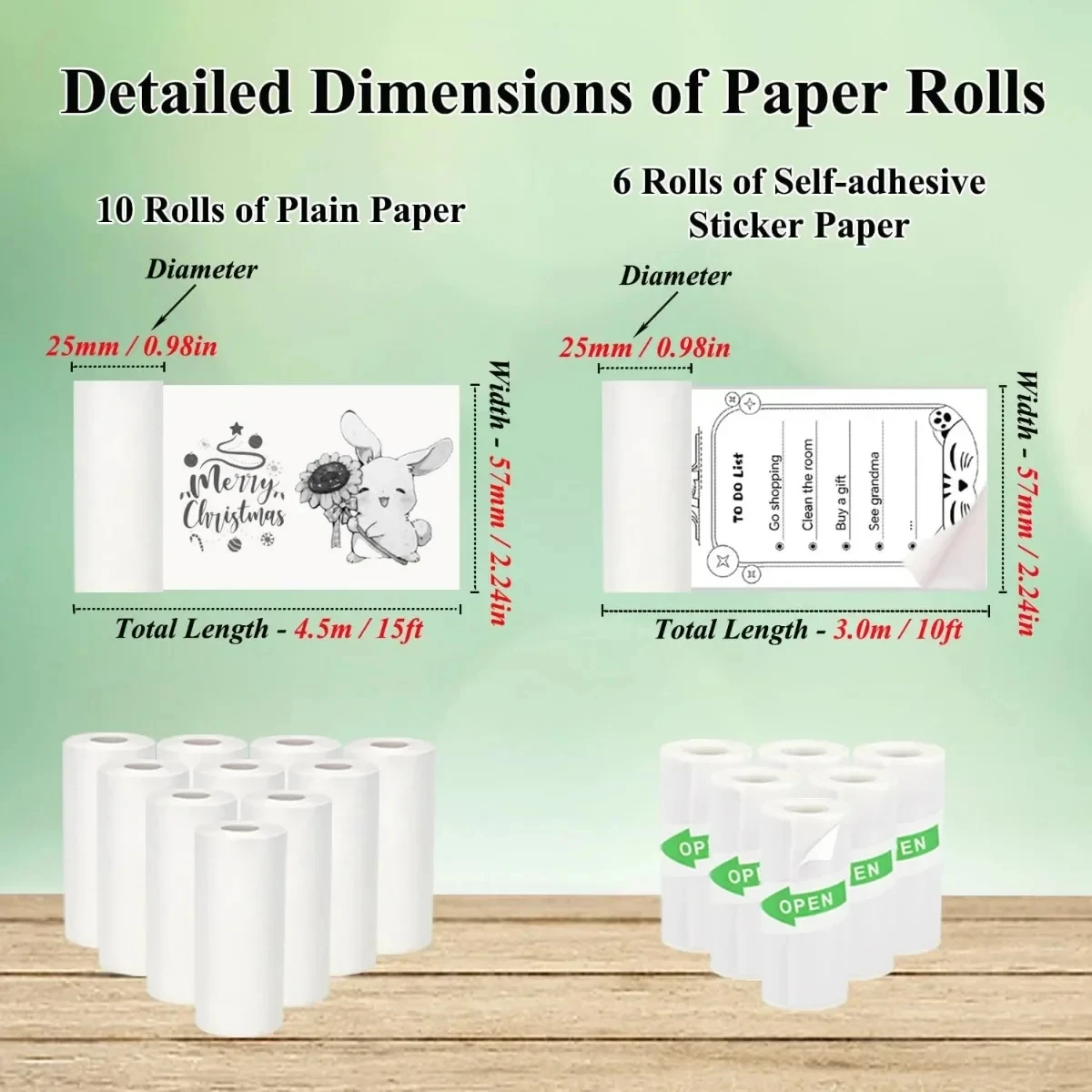 Miniimpresora térmica portátil, papel adhesivo térmico, 57x25mm, 16 rollos, varias impresoras adhesivas sin tinta