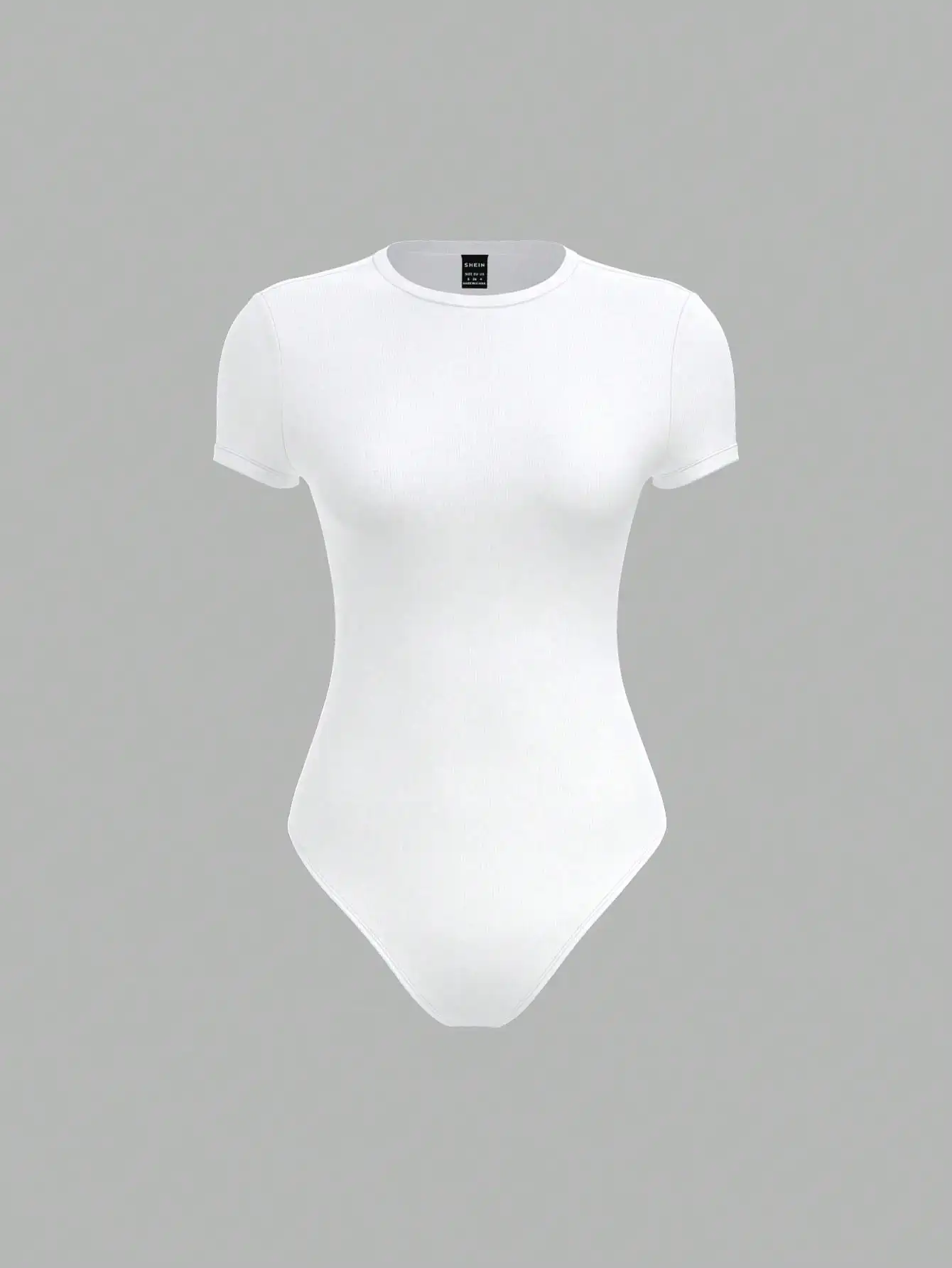 

Женское однотонное белое трикотажное боди с круглым вырезом и короткими рукавами