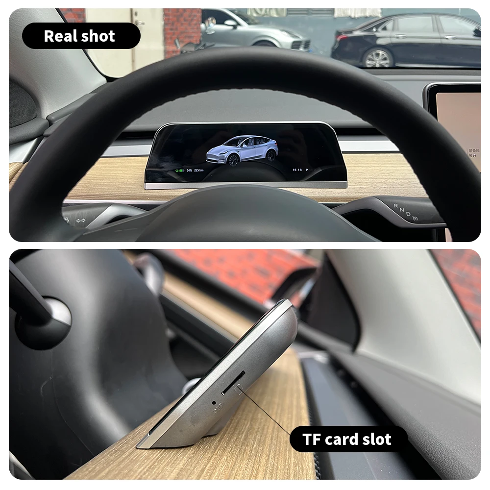 EVKEY-pantalla frontal de 9,66 pulgadas para Tesla Model 3 Y, tablero Digital, Carplay, Android, pantalla IPS automática, velocidad de potencia HUD